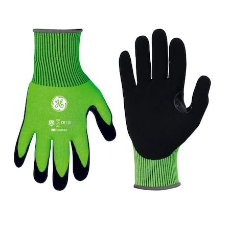 Ge Coated Gloves, Nitrile, Sandy, Green, L 1 PR GG221LC